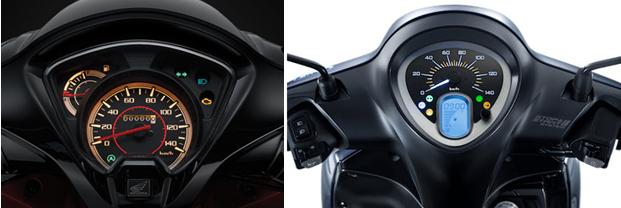 So sánh mặt đồng hồ của Yamaha Janus 125cc và Honda Vision 110cc